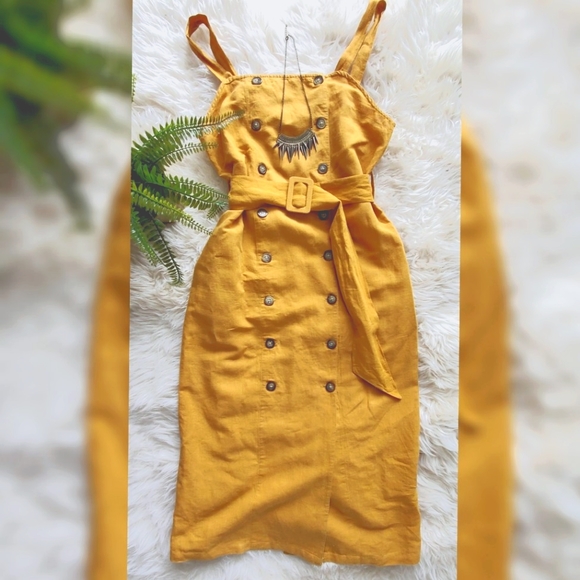 Topshop NWOT linen pinafore dress -size 6 - Picture 2 of 12